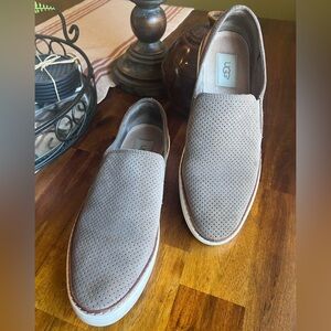 UGG  Women’s Adley Perforated Slip-On Suede Shoes in Light Gray